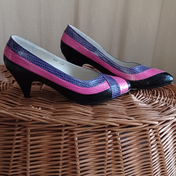 Vintage Lee Sands Geometric Snakeskin pumps size 6.5 - Picture 2 of 5